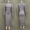 Vestido de estampa de leopardo para comércio exterior Amazon AliExpress transfronteiriço europeu e americano 2026, vestido elegante de manga comprida bodycon para outono e inverno para mulheres