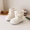 Botas peludas de estilo coreano para niños, Botas de algodón lindas de oso para niñas, Botas de nieve cálidas nuevas, Botines cortos suaves para bebé con suela suave y forro de felpa
