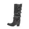 Botas de perna larga estilo americano retrô com detalhes plissados, novas botas femininas 2026, uso bidirecional removível, botas de cowboy western da moda