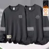 Moletom masculino para outono e inverno, gola redonda, forrado com fleece, pulôver, manga longa, caimento solto, casual, peça versátil para homens