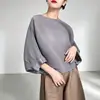 Miyake Talla Grande para Mujer Verano Top Plisado Adelgazante Camisa Murciélago Comercio Exterior Transfronterizo Camiseta Holgada Ropa para Mujer