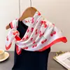 Bufanda de Imitación Seda con Estampado de Cerezas Dulces, Chal de Alta Gama, Bufanda Versátil para Cuello, Pañuelo para la Cabeza, Bufanda para Mujer