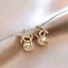 Aretes de perlas moda temperamento elegantes aretes estilo socialité aguja de plata diseño nicho lujo ligero aretes de alta gama al por mayor