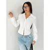Camisa feminina de manga longa, estilo fino de primavera, design francês, blusa branca de nicho para o trabalho