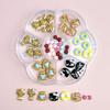 Set Caja Gato Kitty Piel Negra Set de Joyería para Uñas Resina Dibujos Animados Verano Playa Palmera de Coco Lindo Accesorios DIY