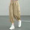 Calça Lanternas Casual 100% Algodão Feminina Verão Nova Estilo Coreano Tamanho Grande Solta Emagrecimento Cintura Alta Cropped Harem