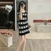 Vestido Color Block com Listras de Coração Hepburn para Mulheres, Estilo Casual de Verão, Petite Decote Redondo Slim Fit