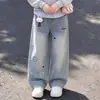 Conjunto de Top Retrô Feminino Outono Estilo Coreano Fofo Versátil Jeans Meninas Patchwork Listrado Gola Falsa Duas Peças
