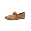 Sapatos Mary Jane de Couro de Vaca de Primeira Camada Femininos Retro Polidos Planos Sapatos de Uma Sola Outono Novo Bico Redondo Desgastados Corte Baixo Sapatos de Uma Sola