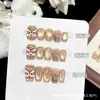 Uñas Portátiles Hechas a Mano de León Dorado de la Suerte, Manicura de Danza del León, Cuentas de Vidrio Doradas, Manicura de Fuegos Artificiales Pintada a Mano, Estilo Corto Lindo