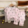 Pijama de Verão Infantil para Meninos e Meninas, Conjunto de Algodão Nuvem Anti-Mosquito de Manga Curta, Roupa de Casa Fina de Verão para Bebês, Ar Condicionado