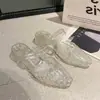 Sandálias de Cristal Coreanas Incríveis para Mulheres, Saltos Grossos, Solas Macias, Sapatos de Geléia, Celebridades da Internet da Moda, Ins de Plástico Recortado Antiderrapante