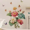 Adesivos de Parede de Folha de Lótus de Verão Transfronteiriça, Borboleta, Fruto de Lótus para Quarto, Sala de Estar, Entrada, Decoração de Embelezamento da Casa, PVC Autoadesivo