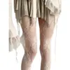 Meias-calças pretas de rede com padrão vazado de renda retrô levemente picantes, Meias-calças de rede jacquard sexy estilo pura desejo para mulheres
