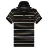 Camisa Polo de Manga Corta con Cuello Campana a Rayas para Hombre, Ropa Casual de Verano para Padres de Mediana Edad, Top Casual a Rayas Bloque de Color con Letras