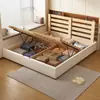 Cama sin cabecero de almacenamiento, cama de almacenamiento de tres cajones, cama tatami para apartamento pequeño, cama con somier de lamas y cajones, cama de cuero