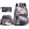 Mochila Escolar One Piece Luffy Transfronteiriça Mochila de Ombro Estojo de Lápis Bolsa de Lona de Três Peças Grande Capacidade Rei dos Piratas