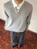 Camisa de dos piezas para hombre con sudadera de cuello polo, ropa exterior de alta gama para otoño, estilo americano 'old money', peso pesado