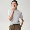 Elegante y versátil suéter casual de punto trenzado con cuello alto de mezcla de cachemira, manga corta, color liso, estilo retro