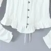 Ins Moda Cruzada Europeia e Americana 2026 Nova Moda Elegante Roupas Femininas Atacado Gola Quadrada Mangas Longas Bufantes Moda Camisa Casual