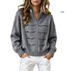Nuevo Cardigan de Punto Estilo Chino con Cuello Alto Botón Rana Doble Cremallera para Mujer 2026 Otoño/Invierno Nuevo Suéter Grueso Holgado Chaqueta para Mujer