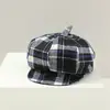 Gorro para niños, primavera y otoño, fino, estilo coreano, retro, a cuadros, estilo occidental, boina cóncava para bebés, niños y niñas.