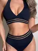 2027 Nuevo Traje de Baño de Dos Piezas Sexy Hueco de Color Sólido de Gama Alta sin Tirantes de Cintura Alta Adelgazante Estilo Europeo y Americano Transfronterizo para Mujeres