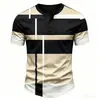 Camisa Henley de Hombre con Estampado de Retazos Rayados Moda Cuello Henley Botones Superior Casual Holgada Manga Corta Camiseta para Hombre