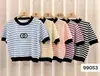 Top de Punto de Manga Corta Calado a Rayas Color-Block para Mujer, Nuevo Estilo Verano 2025, Dulce y Trendy, Top Nicho Adelgazante de Cintura Alta
