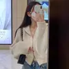Suéter de Tricô Curto com Zíper e Gola Grande, Estilo Novo Primavera e Outono, Dongdaemun Coreano, para Mulheres Baixas, Algodão Cinza