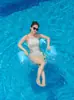 Flotador de piscina inflable feo en forma de U, diseño de luna azul, para fiestas de piscina de adultos