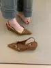 Sandalias de tacón alto de nicho francés para mujer, estilo coreano, primavera, estilo retro, hebilla, punta fina, boca poco profunda, tacón de cuña, espalda abierta, para mujer