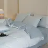 Juego de cuatro piezas de algodón cepillado de 60 hilos, color liso, simple, funda de edredón y sábana de cama engrosadas, juego de ropa de cama de colores contrastantes para otoño e invierno