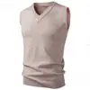 Chaleco de Punto sin Mangas con Cuello en V para Otoño e Invierno Moda Masculina Suéter Pulóver Sencillo de Color Sólido Chaleco Casual de Negocios