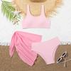 Trajes de baño para niñas Trajes de baño de tirantes 2024 Nuevo bikini de hilo rosa Falda de velo de tres piezas Trajes de baño para niñas