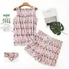 [Dropshipping/Venta al por mayor] Conjunto de pijama de verano para mujer con top de punto de algodón, estampado de dibujos animados, ropa de casa, talla grande