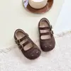 Sapatos de Couro Lisos para Meninas, Estilo Primavera e Outono para Jovens Meninas, Mocassins Estilo Britânico com Tiras de Fivela Dupla, Sapatos de Bebê
