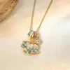 Colar de Franja com Diamante Colorido e Esmalte Gotejado Estilo Francês Levemente Luxuoso para Mulheres, Corrente de Clavícula Doce Dopamina da Moda de Alto Padrão