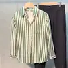 Camisa de manga larga a rayas con bloques de color para primavera y otoño para hombre, camisa simple y artística con cuello de solapa, top moderno, chaqueta ligera y elegante