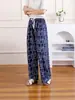 Pantalones de Verano de Nuevo Estilo Transfronterizos, Holgados de Pierna Ancha para Mujer, de Mediana Edad y Mayores, Pantalones de Casa de Seda Helada, Casuales Anti-Mosquitos para Dormir, Se Pueden Usar Afuera