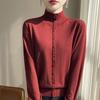 Europeo 2024 Otoño Nuevo Camiseta Base Jersey Botón Manga Larga Lana Suéter Tejido Top Invierno para Mujer