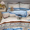 Lindo Juego de Cama de Cuatro Piezas de Gasa de Doble Capa de Algodón Acolchado para Hogar y Dormitorio, Adecuado para Todas las Estaciones