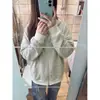 Chaqueta deportiva de color de contraste gris para mujer, otoño, petite, estilo coreano, corte relajado, cárdigan fino con capucha y cremallera, abrigo a rayas