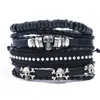 Anillo Sencillo y Creativo de Aleación Calavera Perla Pulsera de Cuero Vintage Tejido Set DIY Pulsera de Cuero Genuino