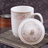 Taza de Té de Jingdezhen Cerámica Creativa Taza de Agua con Tapa Taza para Conferencias de Oficina Taza de Porcelana Fina Taza para Beber Porcelana Blanca Estampada
