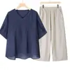 Camiseta Bordada de Manga Corta de Alta Gama para Mujer 2026 Verano Nuevo Estilo Conjunto de Dos Piezas para Madres de Mediana Edad con Pantalones y Top