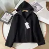 Jaqueta Curta com Capuz de Lã Sintética Estilo Japonês para Mulheres Cardigan com Zíper Top Quente Outono Inverno 430644