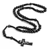 [En Stock] Collar de Cuentas de Oración de Madera con Cruz, 5 Colores Disponibles, Trenzado de Nudo Plano, Joyería Transfronteriza al por Mayor