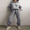 2026 Moda Casual com Capuz Conjunto de Duas Peças Manga Longa Cor Sólida Lã Calça Jogger Terno Casual