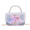 Bolsa Infantil Moda Estilo Chanel Bolsa de Corrente Princesa Bolsa de Mão com Pérolas Tendência Infantil Boneca Fofa Bolsa Quadrada Pequena de Ombro